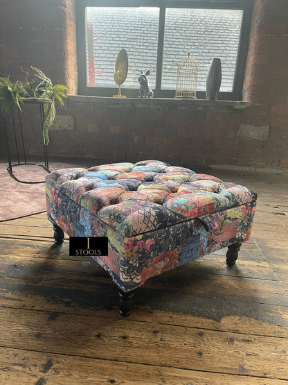 PREMIUM Ottoman storage square Demask multicolour - ISTOOLS