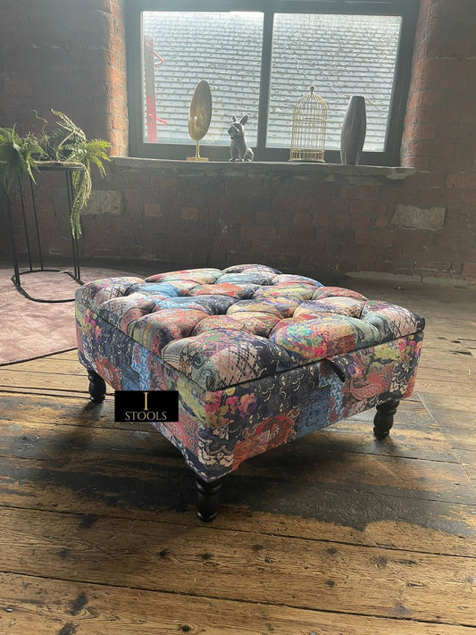 PREMIUM Ottoman storage square Demask multicolour - ISTOOLS