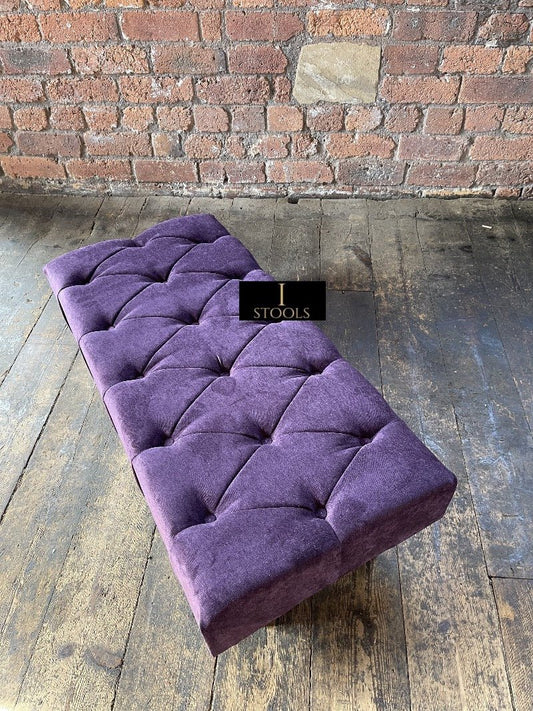 Purple Aubergine Chesterfield Footstool | Purple Buttoned Footstool - ISTOOLS