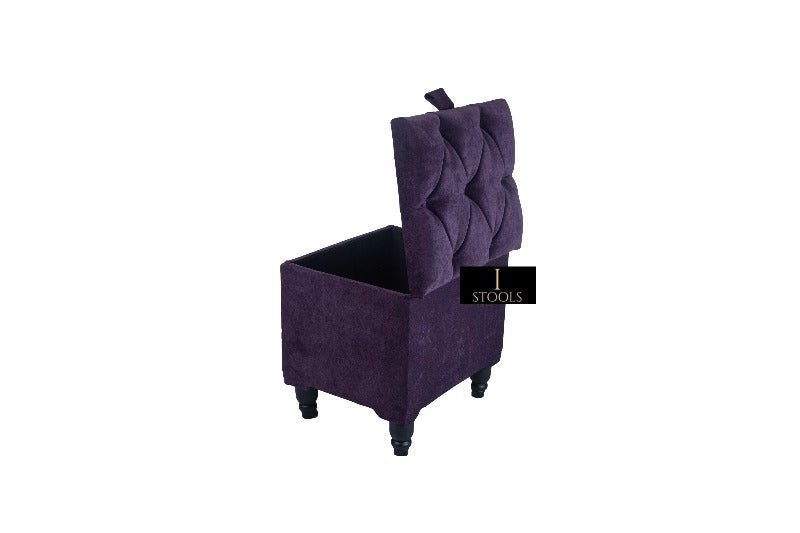 Purple Aubergine Small Storage Box | Purple Footstool with Storage UK | Purple Velvet Stool - ISTOOLS