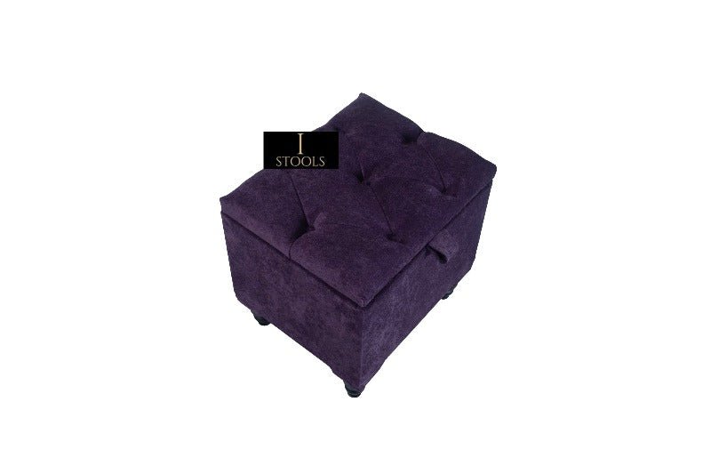 Purple Aubergine Small Storage Box | Purple Footstool with Storage UK | Purple Velvet Stool - ISTOOLS