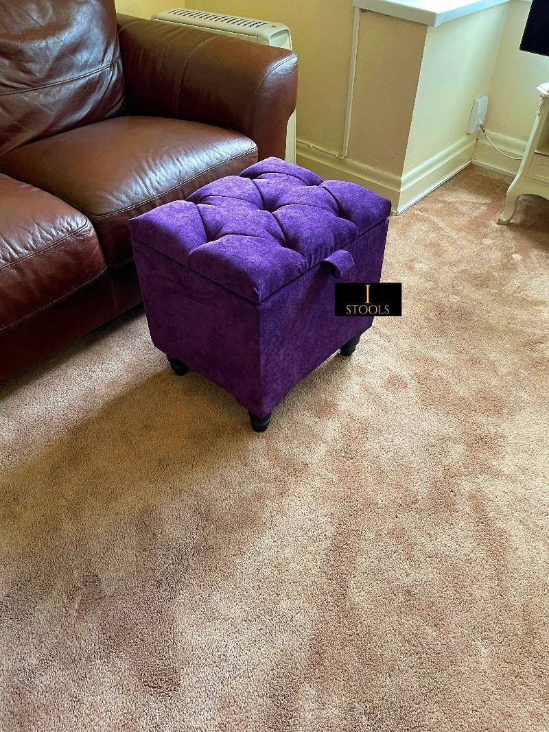 Purple Aubergine Small Storage Box | Purple Footstool with Storage UK | Purple Velvet Stool - ISTOOLS
