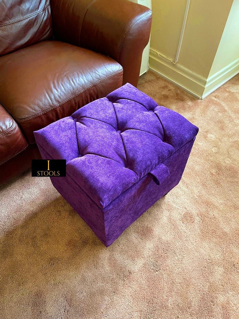Purple Aubergine Small Storage Box | Purple Footstool with Storage UK | Purple Velvet Stool - ISTOOLS