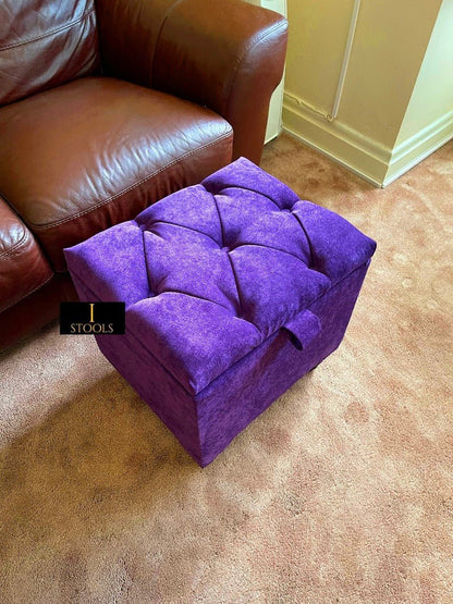 Purple Aubergine Small Storage Box | Purple Footstool with Storage UK | Purple Velvet Stool - ISTOOLS