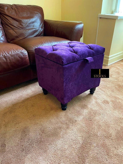 Purple Aubergine Small Storage Box | Purple Footstool with Storage UK | Purple Velvet Stool - ISTOOLS