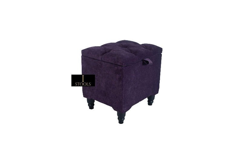 Purple Aubergine Small Storage Box | Purple Footstool with Storage UK | Purple Velvet Stool - ISTOOLS