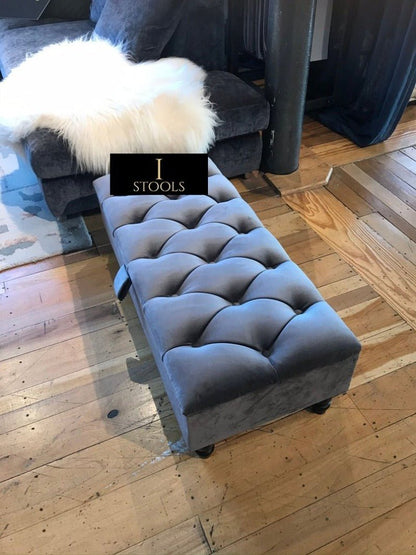 Rectangular chesterfield buttoned Storage Bench coffee table footstool - ISTOOLS