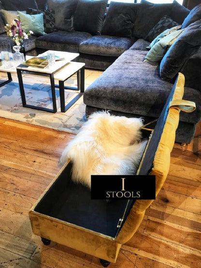 Rectangular chesterfield buttoned Storage Bench coffee table footstool - ISTOOLS