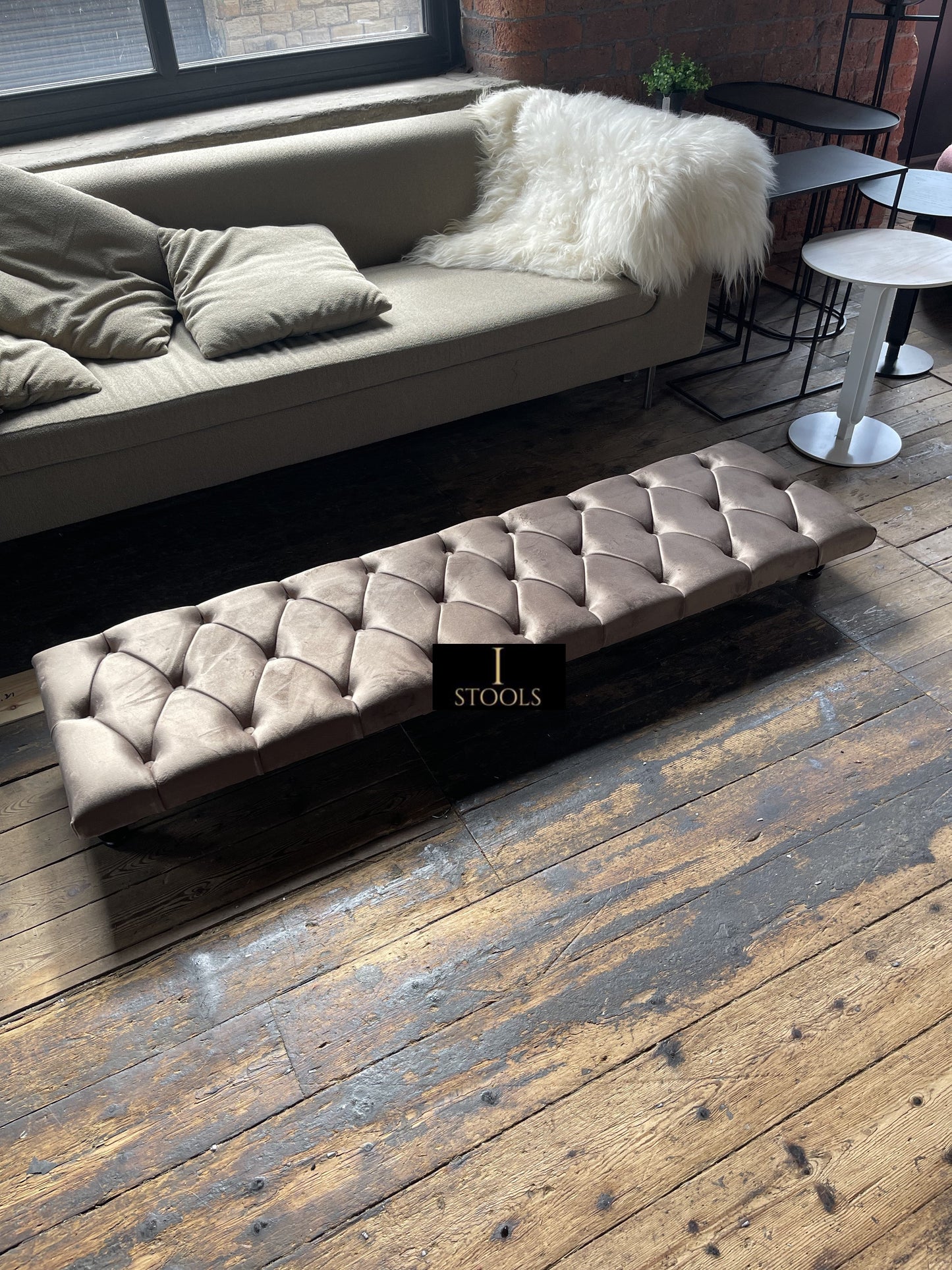 Rectangular Sand Coloured Chesterfield Footstool - ISTOOLS