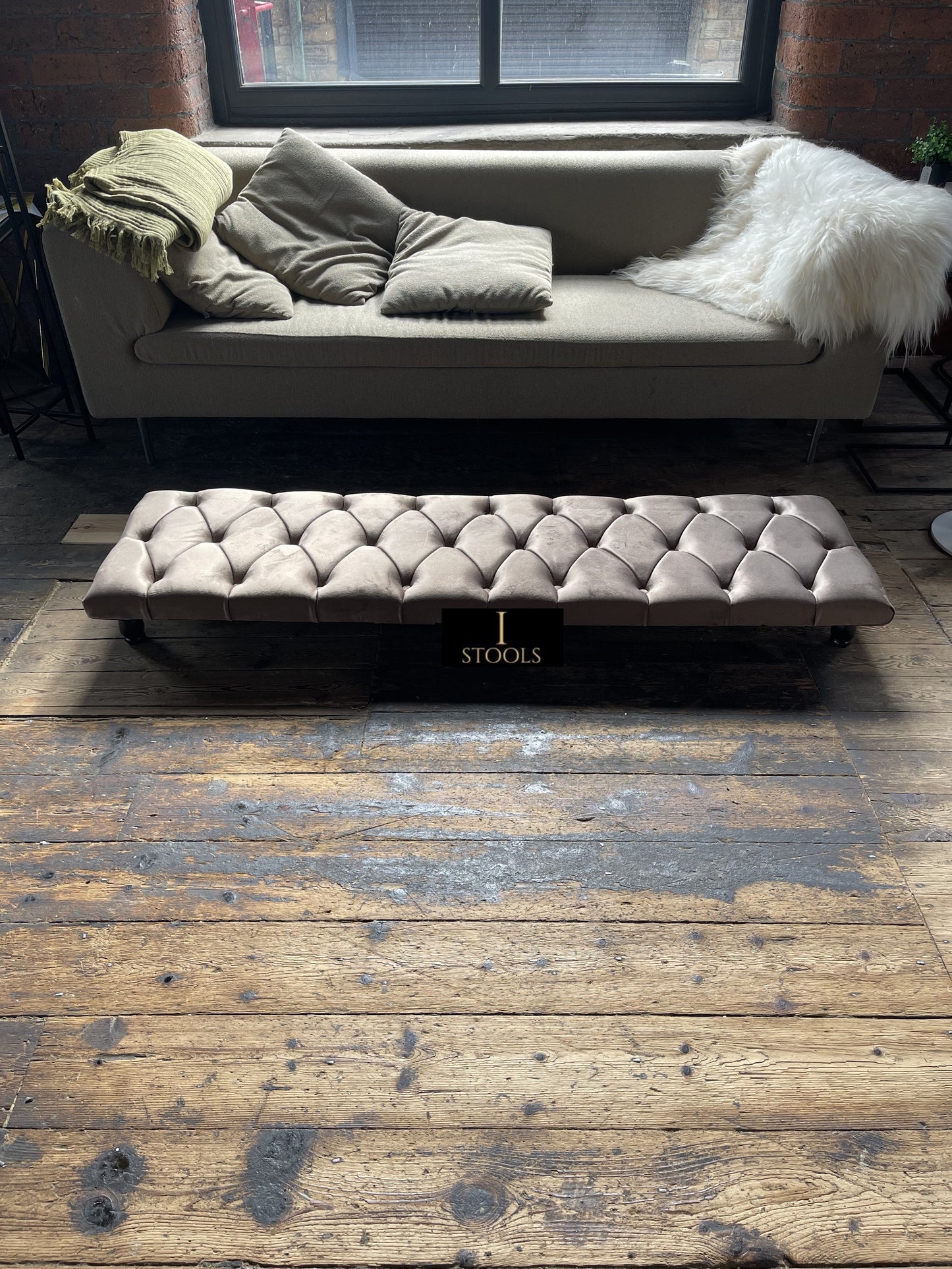 Rectangular Sand Coloured Chesterfield Footstool - ISTOOLS