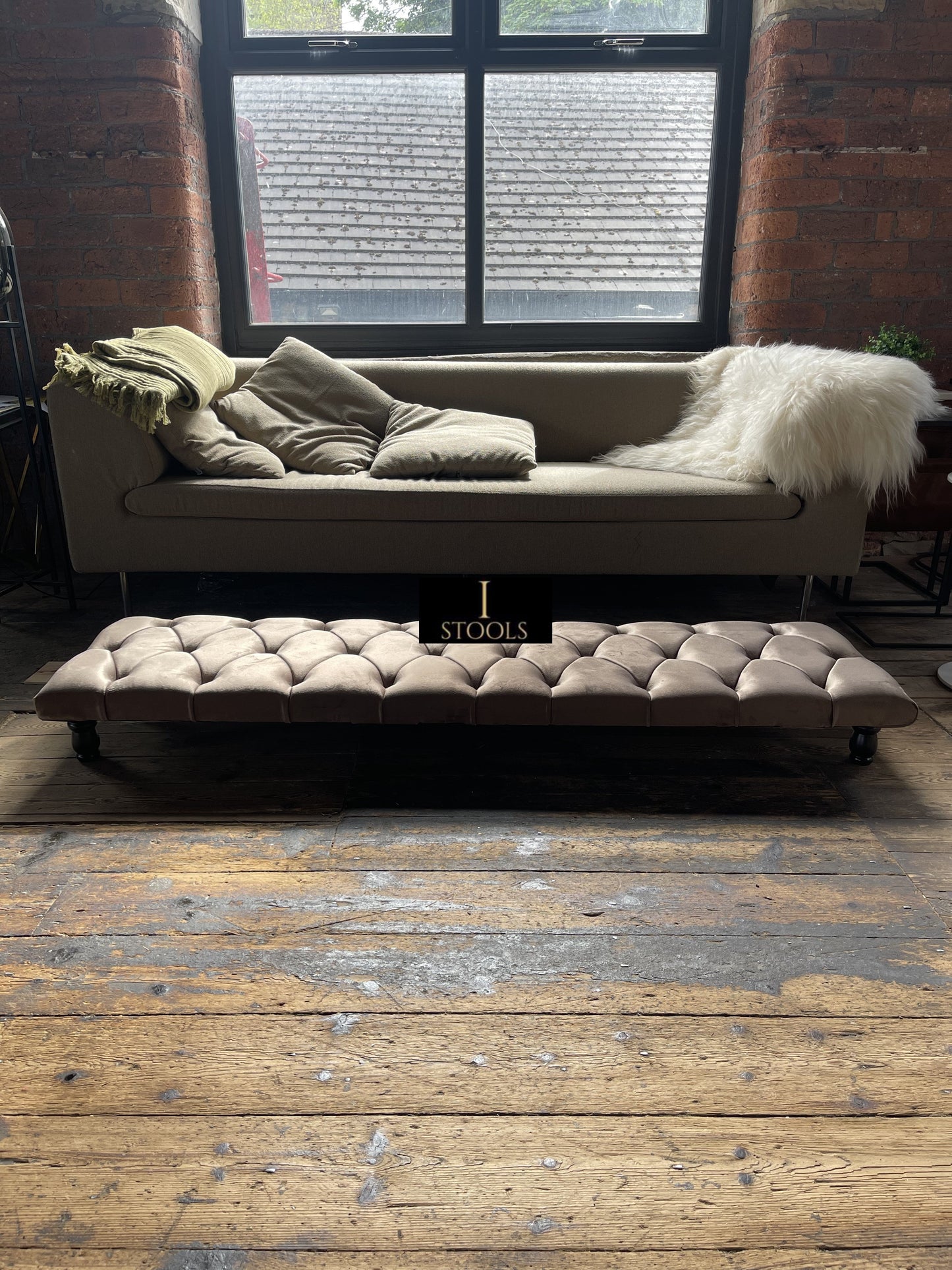 Rectangular Sand Coloured Chesterfield Footstool - ISTOOLS