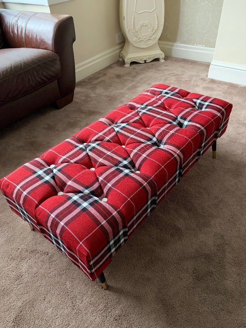Red & Black Tartan Upholstered Footstool | Red Tartan Footstool Pouffe - ISTOOLS