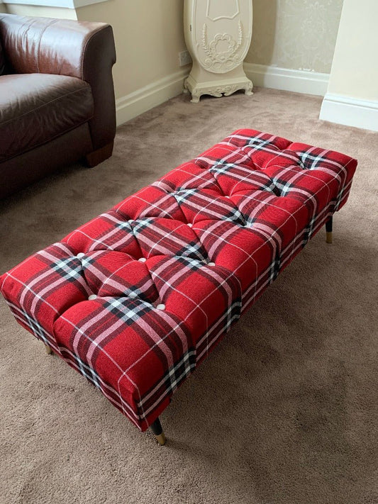 Red & Black Tartan Upholstered Footstool | Red Tartan Footstool Pouffe - ISTOOLS